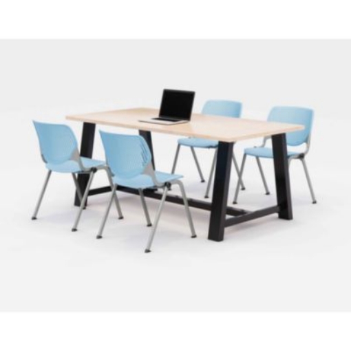 Picture of Midtown Dining Table with Four Sky Blue Kool Series Chairs, 36 x 72 x 30, Kensington Maple, Ships in 4-6 Business Days