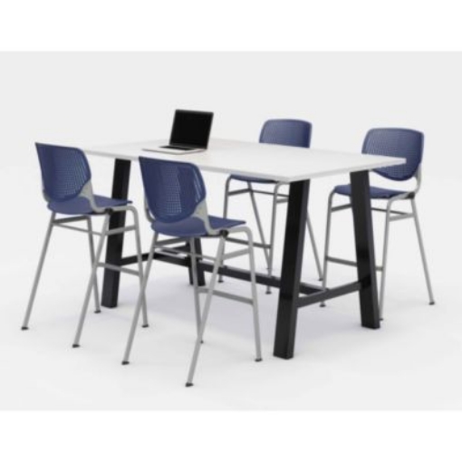 Picture of Midtown Bistro Dining Table with Four Navy Kool Barstools, 36 x 72 x 41, Designer White, Ships in 4-6 Business Days