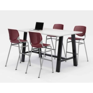Picture of Midtown Bistro Dining Table with Four Burgundy Kool Barstools, 36 x 72 x 41, Designer White, Ships in 4-6 Business Days