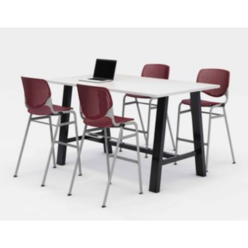 Picture of Midtown Bistro Dining Table with Four Burgundy Kool Barstools, 36 x 72 x 41, Designer White, Ships in 4-6 Business Days