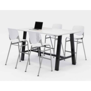 Picture of Midtown Bistro Dining Table with Four White Kool Barstools, 36 x 72 x 41, Designer White, Ships in 4-6 Business Days