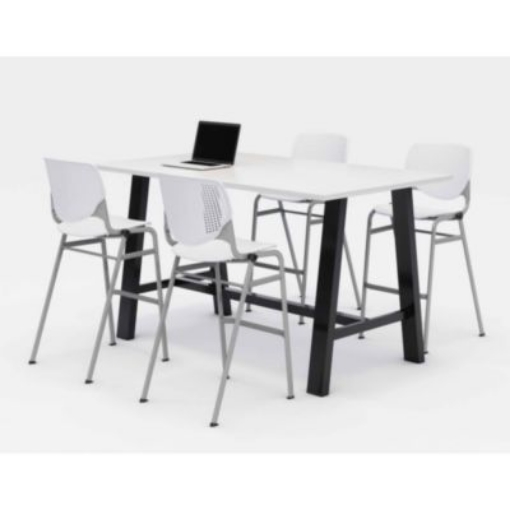 Picture of Midtown Bistro Dining Table with Four White Kool Barstools, 36 x 72 x 41, Designer White, Ships in 4-6 Business Days