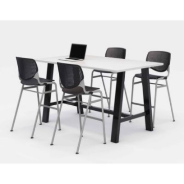 Picture of Midtown Bistro Dining Table with Four Black Kool Barstools, 36 x 72 x 41, Designer White, Ships in 4-6 Business Days