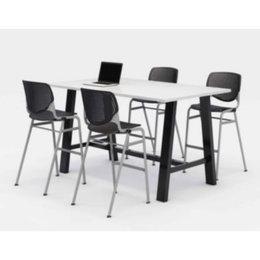 Picture of Midtown Bistro Dining Table with Four Black Kool Barstools, 36 x 72 x 41, Designer White, Ships in 4-6 Business Days