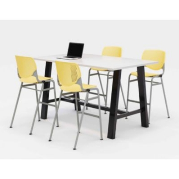 Picture of Midtown Bistro Dining Table with Four Yellow Kool Barstools, 36 x 72 x 41, Designer White, Ships in 4-6 Business Days