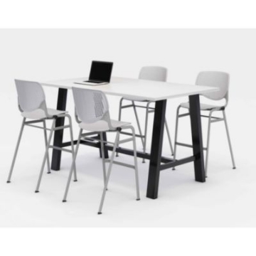 Picture of Midtown Bistro Dining Table with Four Light Gray Kool Barstools, 36 x 72 x 41, Designer White, Ships in 4-6 Business Days