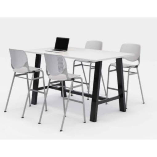 Picture of Midtown Bistro Dining Table with Four Light Gray Kool Barstools, 36 x 72 x 41, Designer White, Ships in 4-6 Business Days