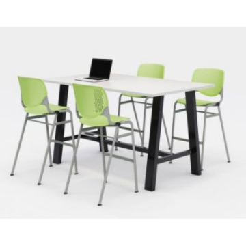 Picture of Midtown Bistro Dining Table with Four Lime Green Kool Barstools, 36 x 72 x 41, Designer White, Ships in 4-6 Business Days