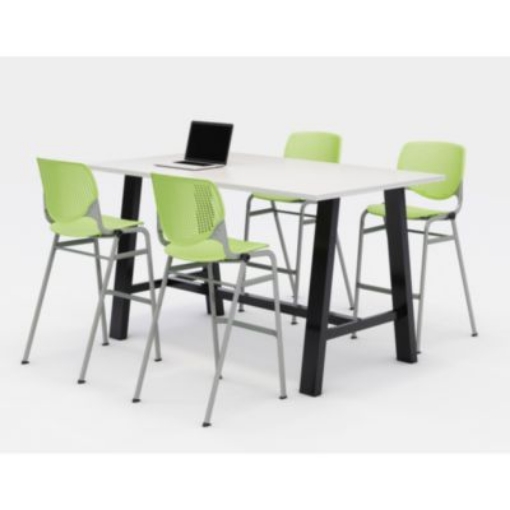 Picture of Midtown Bistro Dining Table with Four Lime Green Kool Barstools, 36 x 72 x 41, Designer White, Ships in 4-6 Business Days