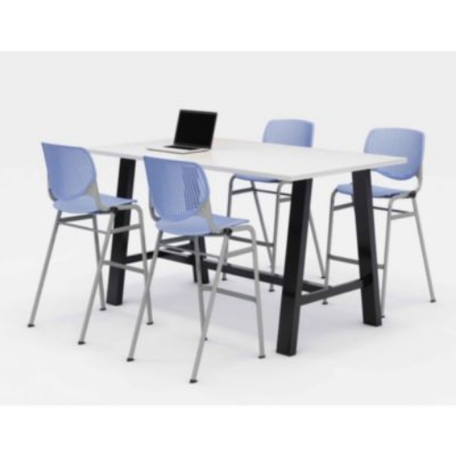 Picture of Midtown Bistro Dining Table with Four Periwinkle Kool Barstools, 36 x 72 x 41, Designer White, Ships in 4-6 Business Days