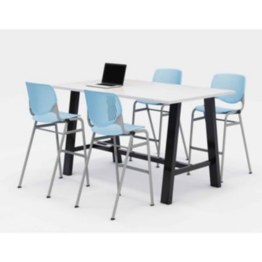 Picture of Midtown Bistro Dining Table with Four Sky Blue Kool Barstools, 36 x 72 x 41, Designer White, Ships in 4-6 Business Days