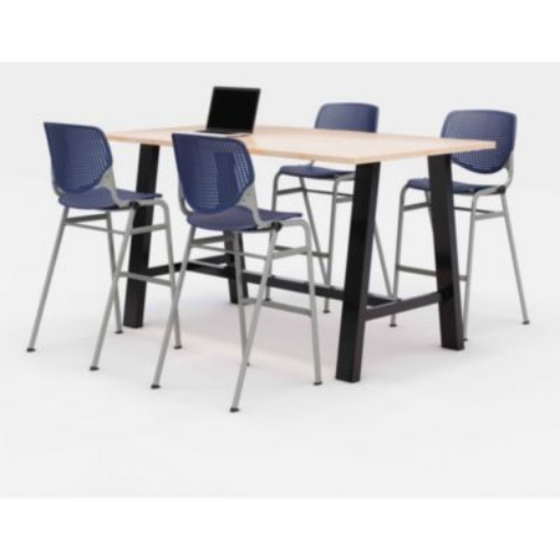 Picture of Midtown Bistro Dining Table with Four Navy Kool Barstools, 36 x 72 x 41, Kensington Maple, Ships in 4-6 Business Days