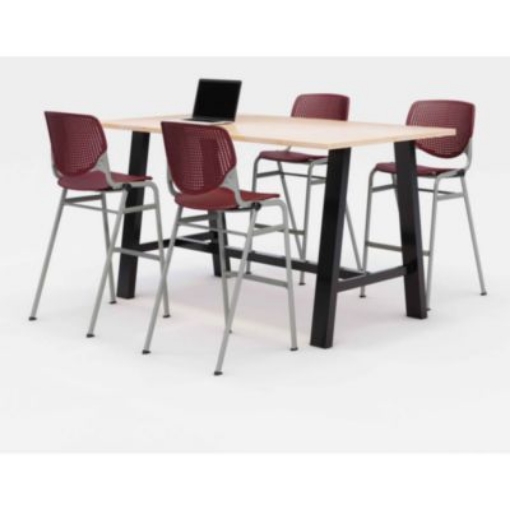 Picture of Midtown Bistro Dining Table with Four Burgundy Kool Barstools, 36 x 72 x 41, Kensington Maple, Ships in 4-6 Business Days