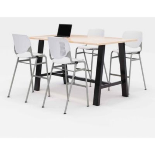 Picture of Midtown Bistro Dining Table with Four White Kool Barstools, 36 x 72 x 41, Kensington Maple, Ships in 4-6 Business Days