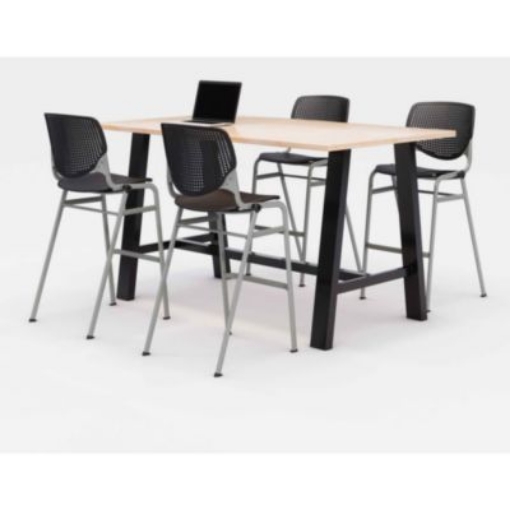 Picture of Midtown Bistro Dining Table with Four Black Kool Barstools, 36 x 72 x 41, Kensington Maple, Ships in 4-6 Business Days