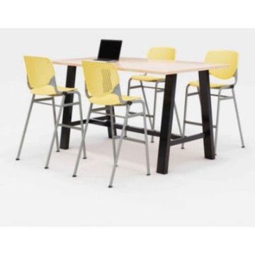 Picture of Midtown Bistro Dining Table with Four Yellow Kool Barstools, 36 x 72 x 41, Kensington Maple, Ships in 4-6 Business Days