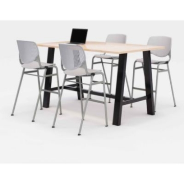 Picture of Midtown Bistro Dining Table with Four Light Gray Kool Barstools, 36 x 72 x 41, Kensington Maple, Ships in 4-6 Business Days