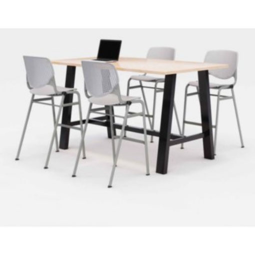 Picture of Midtown Bistro Dining Table with Four Light Gray Kool Barstools, 36 x 72 x 41, Kensington Maple, Ships in 4-6 Business Days