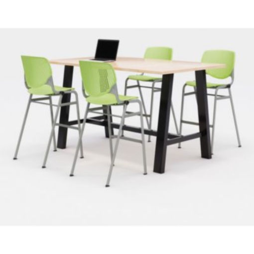 Picture of Midtown Bistro Dining Table with Four Lime Green Kool Barstools, 36 x 72 x 41, Kensington Maple, Ships in 4-6 Business Days