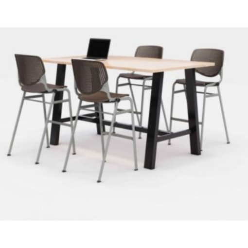 Picture of Midtown Bistro Dining Table with Four Brownstone Kool Barstools, 36 x 72 x 41, Kensington Maple, Ships in 4-6 Business Days