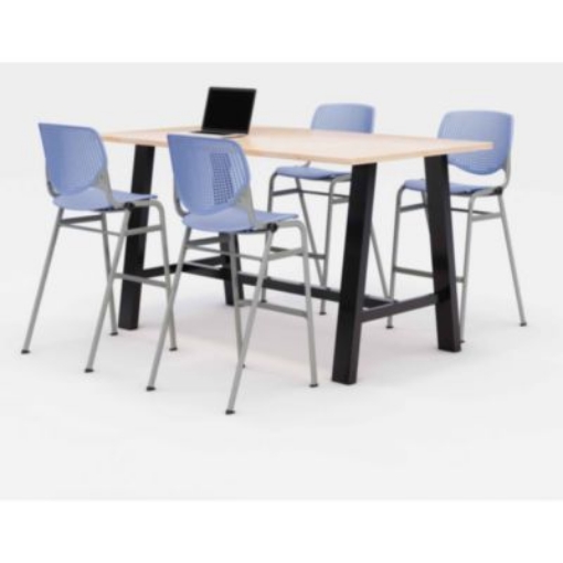 Picture of Midtown Bistro Dining Table with Four Periwinkle Kool Barstools, 36 x 72 x 41, Kensington Maple, Ships in 4-6 Business Days