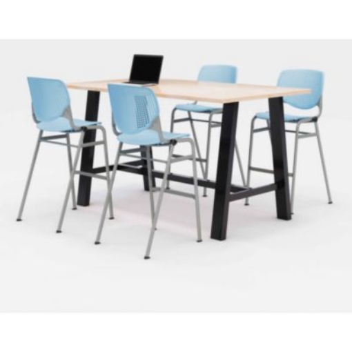 Picture of Midtown Bistro Dining Table with Four Sky Blue Kool Barstools, 36 x 72 x 41, Kensington Maple, Ships in 4-6 Business Days
