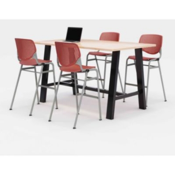Picture of Midtown Bistro Dining Table with Four Coral Kool Barstools, 36 x 72 x 41, Kensington Maple, Ships in 4-6 Business Days