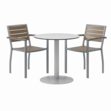 Picture of Eveleen Outdoor Patio Table with Two Mocha Powder-Coated Polymer Chairs, 30" Dia x 29h, Gray, Ships in 4-6 Business Days