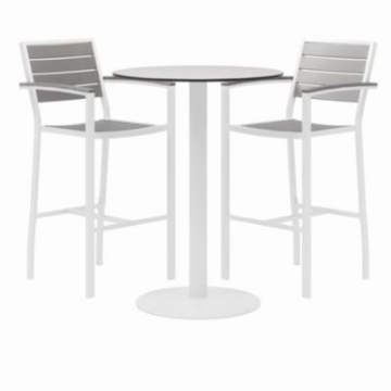 Picture of Eveleen Outdoor Bistro Patio Table, 2 Gray Powder-Coated Polymer Barstools, Round, 30" Dia x 41h, White,Ships in 4-6 Bus Days