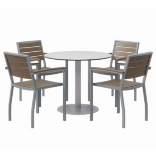 Picture of Eveleen Outdoor Patio Table, 4 Mocha Powder-Coated Polymer Chairs, Round, 36" Dia x 29h, Fashion Gray, Ships in 4-6 Bus Days