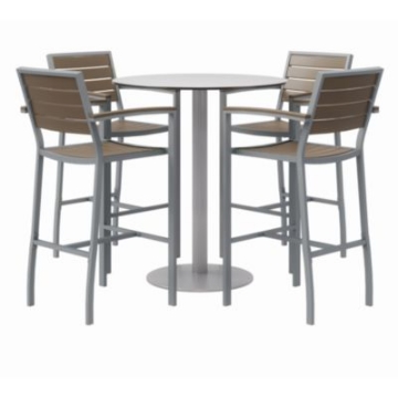 Picture of Eveleen Outdoor Bistro Patio Table w/ Four Mocha Powder-Coated Polymer Barstools, Round, 41"h, Gray, Ships in 4-6 Bus Days