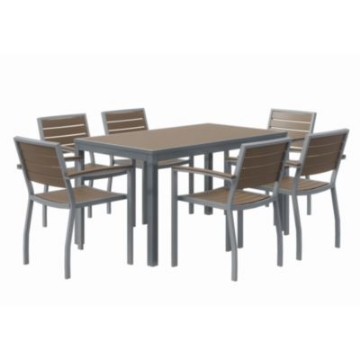 Picture of Eveleen Outdoor Patio Table with Six Mocha Powder-Coated Polymer Chairs, 32 x 55 x 29, Mocha, Ships in 4-6 Business Days