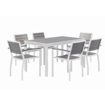 Picture of Eveleen Outdoor Patio Table with Six Gray Powder-Coated Polymer Chairs, 32 x 55 x 29, Gray, Ships in 4-6 Business Days