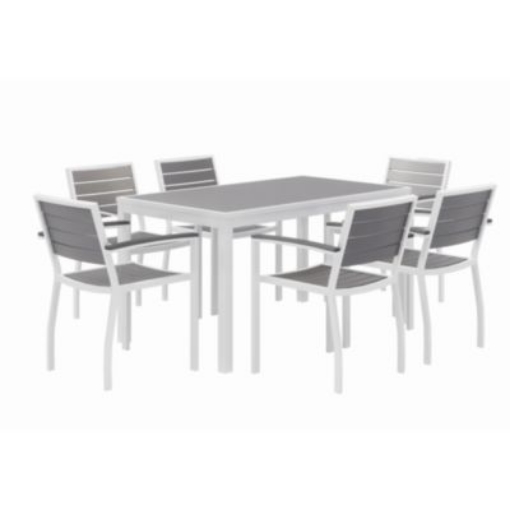 Picture of Eveleen Outdoor Patio Table with Six Gray Powder-Coated Polymer Chairs, 32 x 55 x 29, Gray, Ships in 4-6 Business Days