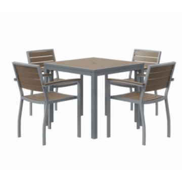 Picture of Eveleen Outdoor Patio Table with Four Mocha Powder-Coated Polymer Chairs, Square, 32", Mocha, Ships in 4-6 Business Days