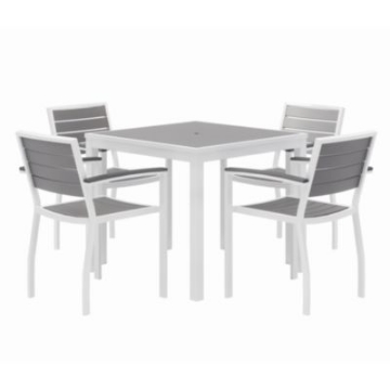 Picture of Eveleen Outdoor Patio Table with Four Gray Powder-Coated Polymer Chairs, 32" Square, Gray, Ships in 4-6 Business Days