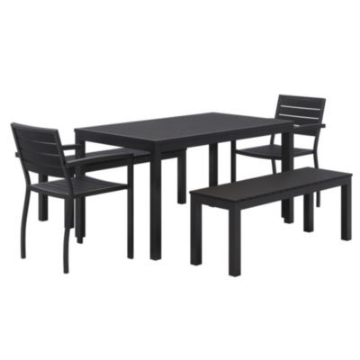 Picture of Eveleen Outdoor Patio Table w/ Two Black Powder-Coated Polymer Chairs and Two Benches, 32 x 55, Gray, Ships in 4-6 Bus Days