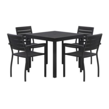 Picture of Eveleen Outdoor Patio Table with Four Black Powder-Coated Polymer Chairs, Square, 35", Black, Ships in 4-6 Business Days
