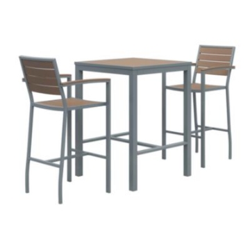 Picture of Eveleen Outdoor Bistro Patio Table with Two Mocha Powder-Coated Polymer Barstools, 30" Square, Mocha, Ships in 4-6 Bus Days