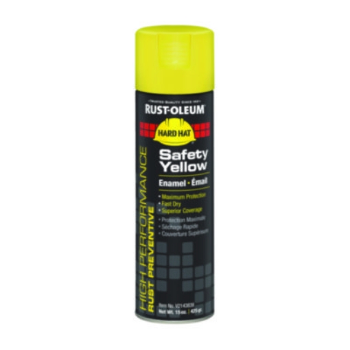 Picture of Hard Hat High Performance V2100 System Rust Preventive Enamel Spray Paint, Gloss Safety Yellow, 15 oz Aerosol Can, 6/Carton