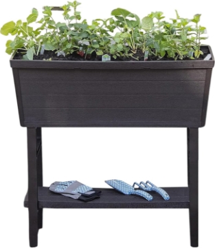Picture of 14.5 x 32.25 x 31.12 in Raised Planter Box, Elevated & Weatherproof Gardening Bed in Woven Wicker w/Legs & Drain Hole, Brown