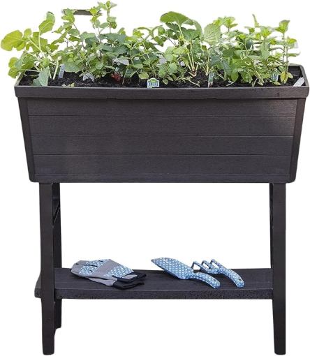 Picture of 14.5 x 32.25 x 31.12 in Raised Planter Box, Elevated & Weatherproof Gardening Bed in Woven Wicker w/Legs & Drain Hole, Brown