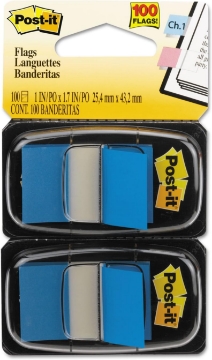 Picture of 3M 680BE2 Post-It Page Flags in Dispenser, 1-Inch Size, Blue, 100 Flags/Pack