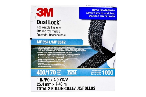 Picture of 3M Dual Lock Reclosable Fastener MP3541/MP3542, SJ3542, Black, 1 in x 5 yd, Type 400/170, General Use, Durable for Repeated Opening and Closings, Pressure Sensitive Adhesive