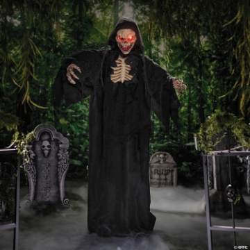 Picture of 5 Ft. 10 3/4" Animated Standing Skeleton Reaper with Black Cloak Halloween Decoration