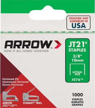 Picture of 5 Pack Arrow Fastener 276 JT21 3/8" Flat Crown Light Duty Staples 1000 per Package