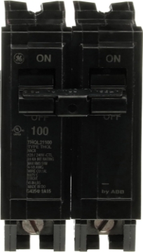 Picture of ABB Q-Line THQL21100 100A Double Pole Circuit Breaker • 100 Amp Double Pole 120/240 VAC Breaker • 2-Pole Standard Circuit Breaker • Electrical Safety Switch • Plug-in Mount Type