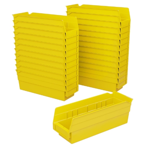 Picture of Akro-Mils 30120 Plastic Shelf Bins, Heavy Duty Storage Bins for Garage, Closet, and Drawer Organization, 12-Inch x 4-Inch x 4-Inch, Yellow, 24-Pack
