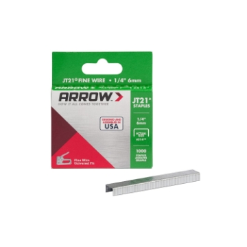 Picture of Arrow 214 JT21 Thin Wire Staples for Staple Guns and Staplers, Use for Upholstery, Crafts, General Repairs, 1/4-Inch Leg Length, 7/16-Inch Crown Width, 1000-Pack, Grey