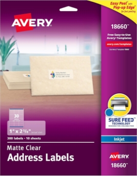 Picture of Avery 18660 Clear Mailing Labels 300 Count